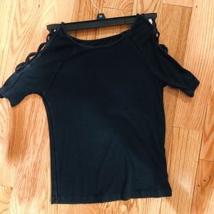ribbed t shirt with cut out sleeves